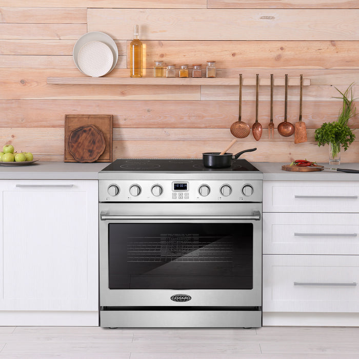Cosmo Commercial Style 36 in. 6.1 cu. ft. Electric Range with 5 Burner Glass Cooktop and Convection Oven in Stainless Steel - COS-ERC365KBD