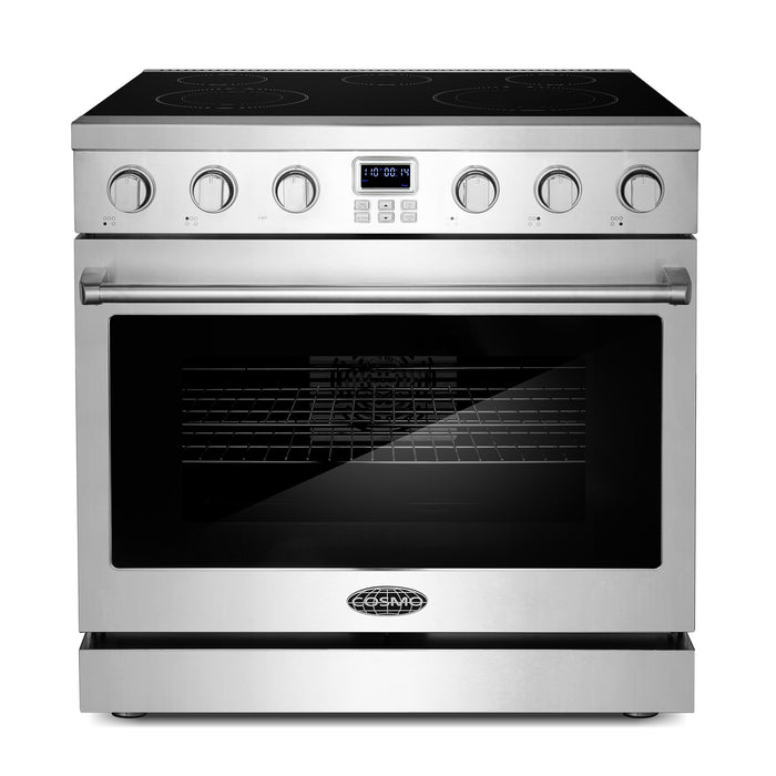 Cosmo Commercial Style 36 in. 6.1 cu. ft. Electric Range with 5 Burner Glass Cooktop and Convection Oven in Stainless Steel - COS-ERC365KBD