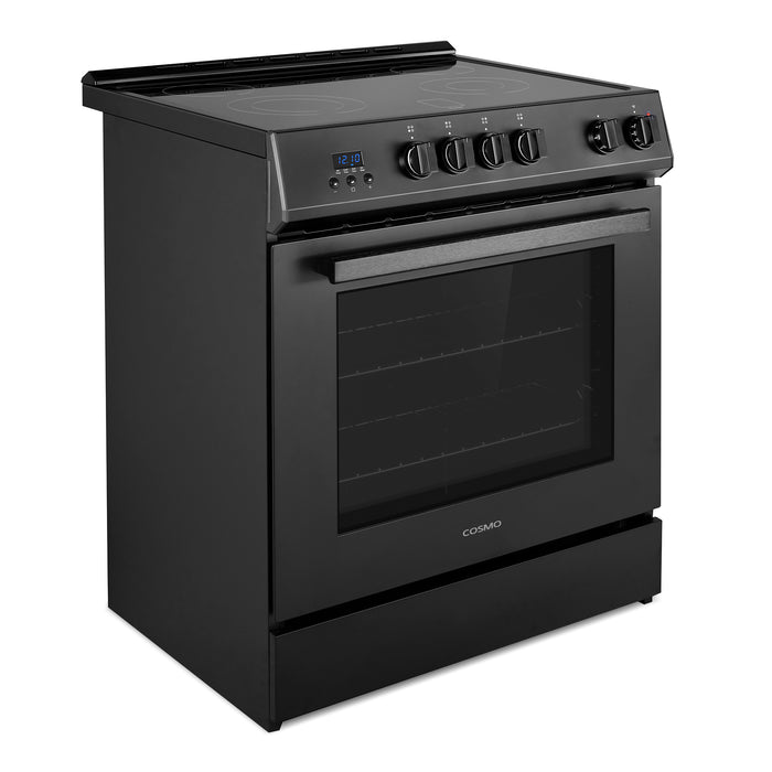 Cosmo 30 in. Stellar Collection 4.9 cu. ft. Electric Range with 4 Burner Glass Cooktop and Convection Oven in Matte Black - COS-ERD304K-BK