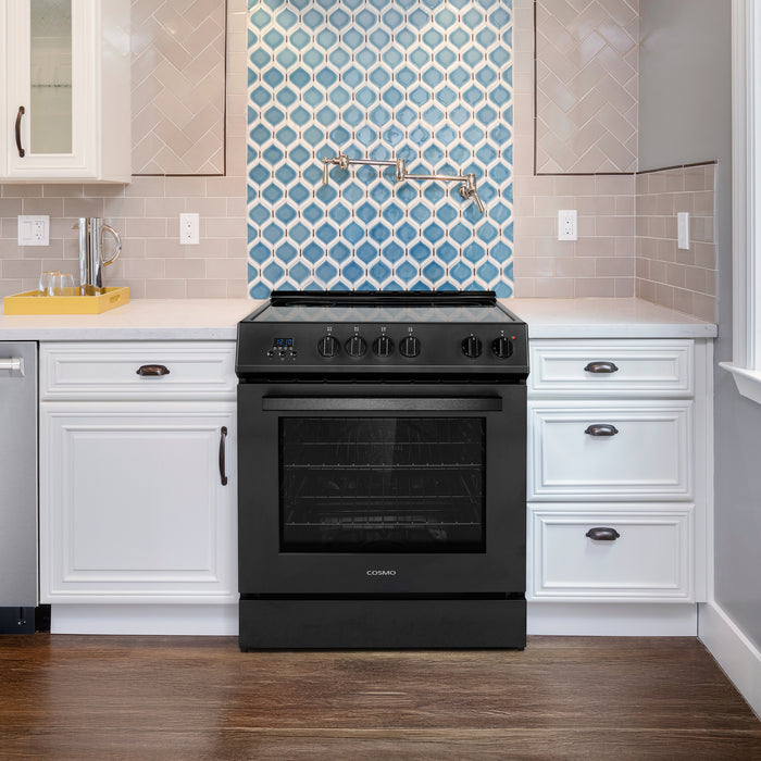 Cosmo 30 in. Stellar Collection 4.9 cu. ft. Electric Range with 4 Burner Glass Cooktop and Convection Oven in Matte Black - COS-ERD304K-BK