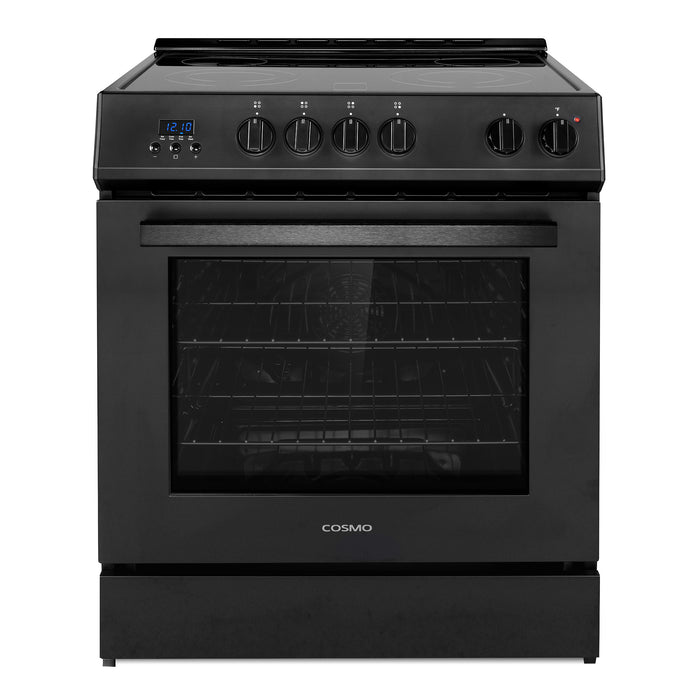 Cosmo 30 in. Stellar Collection 4.9 cu. ft. Electric Range with 4 Burner Glass Cooktop and Convection Oven in Matte Black - COS-ERD304K-BK