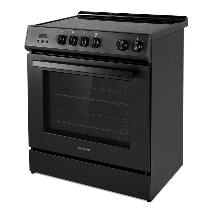 Cosmo 30 in. Stellar Collection 4.9 cu. ft. Electric Range with 4 Burner Glass Cooktop and Convection Oven in Matte Black - COS-ERD304K-BK