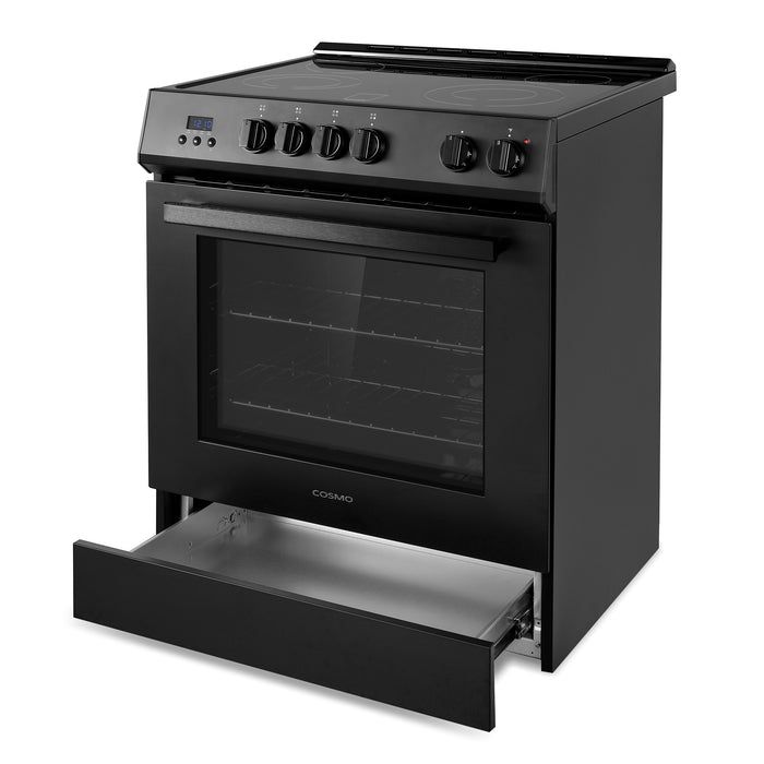 Cosmo 30 in. Stellar Collection 4.9 cu. ft. Electric Range with 4 Burner Glass Cooktop and Convection Oven in Matte Black - COS-ERD304K-BK