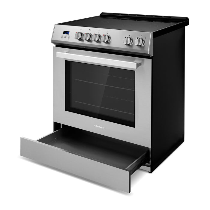 Cosmo 30 in. Stellar Collection 4.9 cu. ft. Electric Range with 4 Burner Glass Cooktop and Convection Oven in Stainless Steel - COS-ERD304K