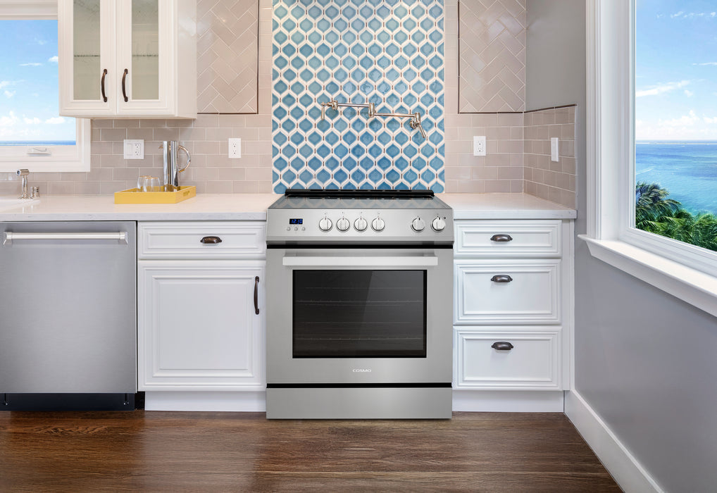 Cosmo 30 in. Stellar Collection 4.9 cu. ft. Electric Range with 4 Burner Glass Cooktop and Convection Oven in Stainless Steel - COS-ERD304K