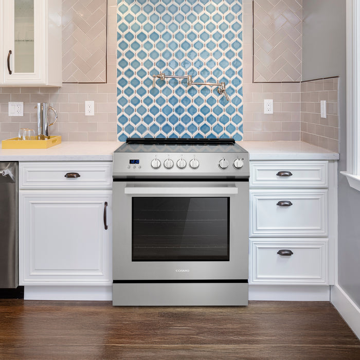 Cosmo 30 in. Stellar Collection 4.9 cu. ft. Electric Range with 4 Burner Glass Cooktop and Convection Oven in Stainless Steel - COS-ERD304K