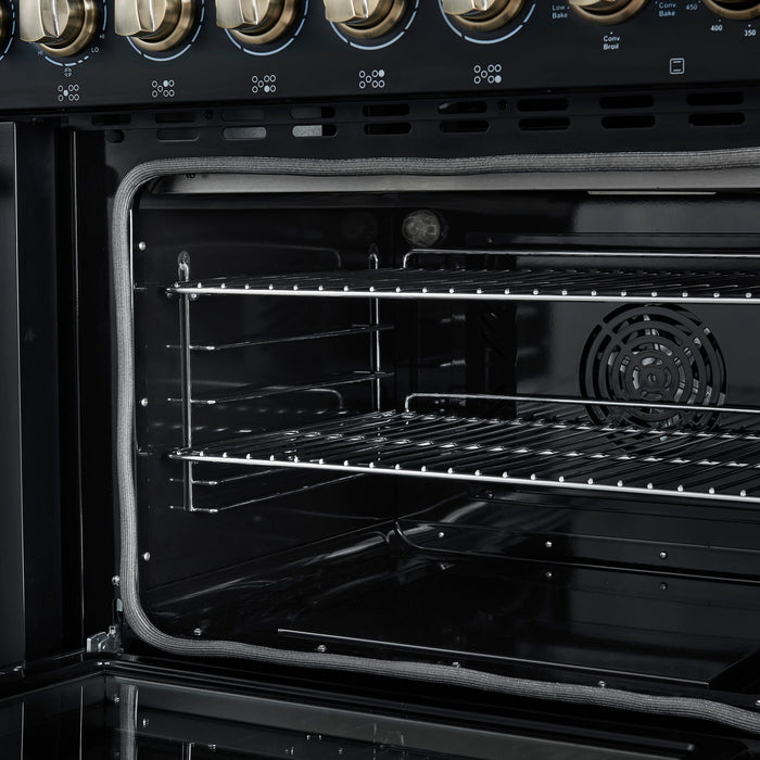 Forno Paolo 48 Inch Freestanding Electric Range in Black with Antique Brass, 6.7 cu.ft, True Convection Oven, Energy Efficient