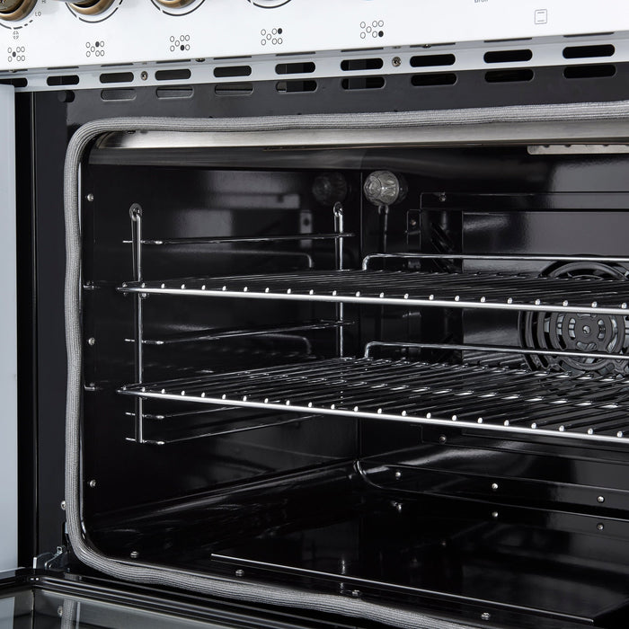 Forno Paolo 48 Inch Freestanding Electric Range in White with Antique Brass, 6.7 cu.ft, True Convection Oven, Energy Efficient