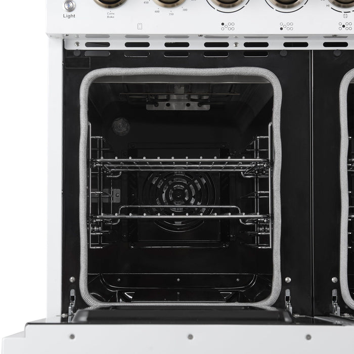 Forno Paolo 48 Inch Freestanding Electric Range in White with Antique Brass, 6.7 cu.ft, True Convection Oven, Energy Efficient