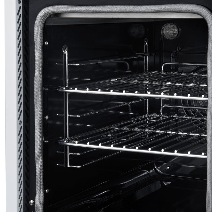 Forno Paolo 48 Inch Freestanding Electric Range in White with Antique Brass, 6.7 cu.ft, True Convection Oven, Energy Efficient