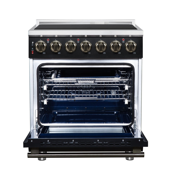 Forno Massimo 30 Inch Freestanding Electric Range, 5 Radiant Burners, 4.32 Cu. Ft. True Convection Oven, Air Fryer Kit, Black - FFSEL6020-30BLK