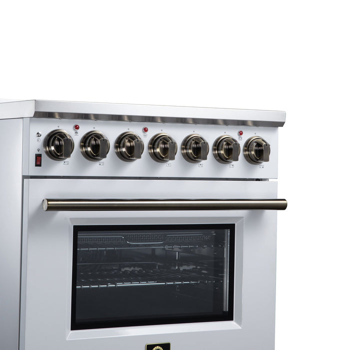Forno Massimo 30 Inch Freestanding Electric Range, 5 Radiant Burners, 4.32 Cu. Ft. True Convection Oven, Air Fryer Kit, White - FFSEL6020-30WHT