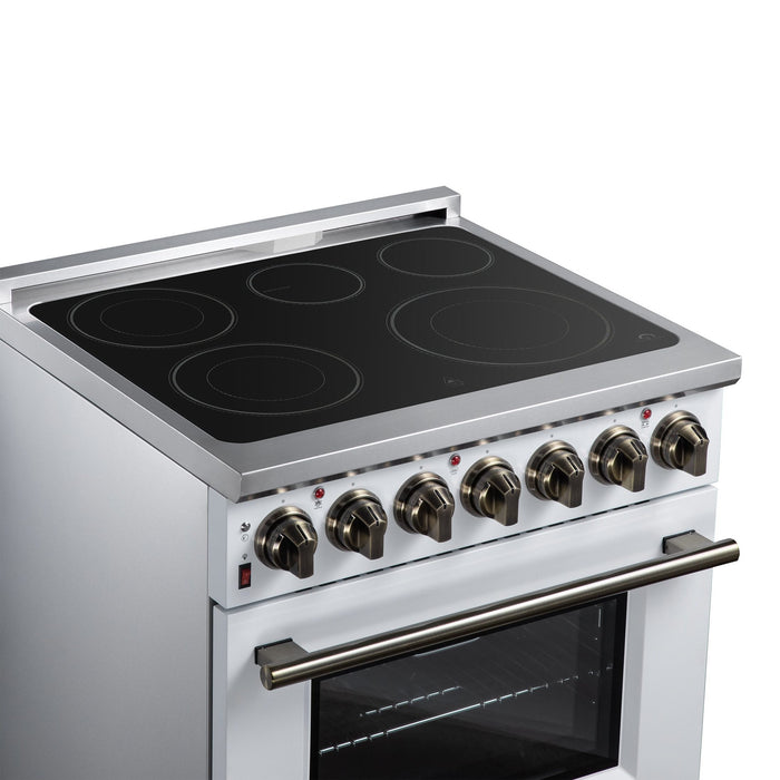 Forno Massimo 30 Inch Freestanding Electric Range, 5 Radiant Burners, 4.32 Cu. Ft. True Convection Oven, Air Fryer Kit, White - FFSEL6020-30WHT
