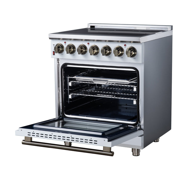 Forno Massimo 30 Inch Freestanding Electric Range, 5 Radiant Burners, 4.32 Cu. Ft. True Convection Oven, Air Fryer Kit, White - FFSEL6020-30WHT