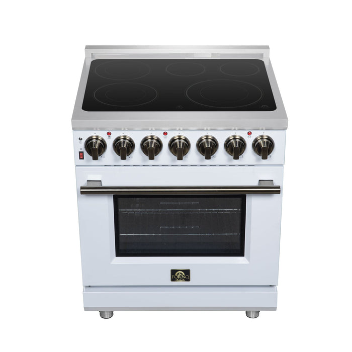 Forno Massimo 30 Inch Freestanding Electric Range, 5 Radiant Burners, 4.32 Cu. Ft. True Convection Oven, Air Fryer Kit, White - FFSEL6020-30WHT