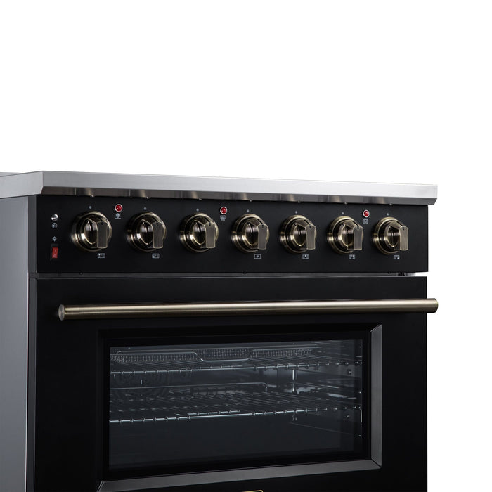 Forno Massimo 36 Inch Freestanding Electric Range, 5 Radiant Burners, 5.36 Cu. Ft. True Convection Oven, Air Fryer Kit, Black - FFSEL6020-36BLK