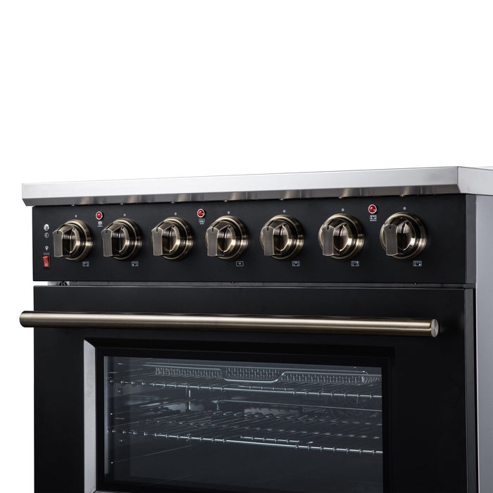 Forno Massimo 36 Inch Freestanding Electric Range, 5 Radiant Burners, 5.36 Cu. Ft. True Convection Oven, Air Fryer Kit, Black - FFSEL6020-36BLK