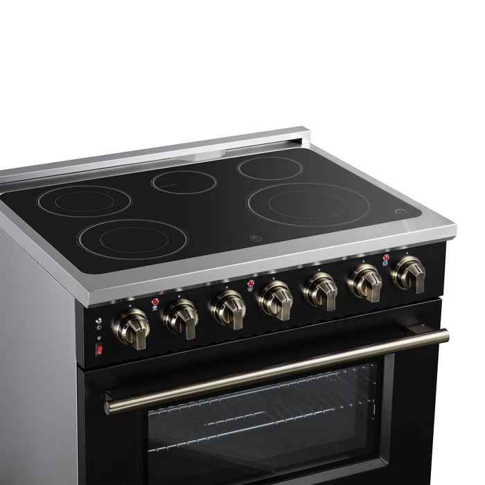 Forno Massimo 36 Inch Freestanding Electric Range, 5 Radiant Burners, 5.36 Cu. Ft. True Convection Oven, Air Fryer Kit, Black - FFSEL6020-36BLK
