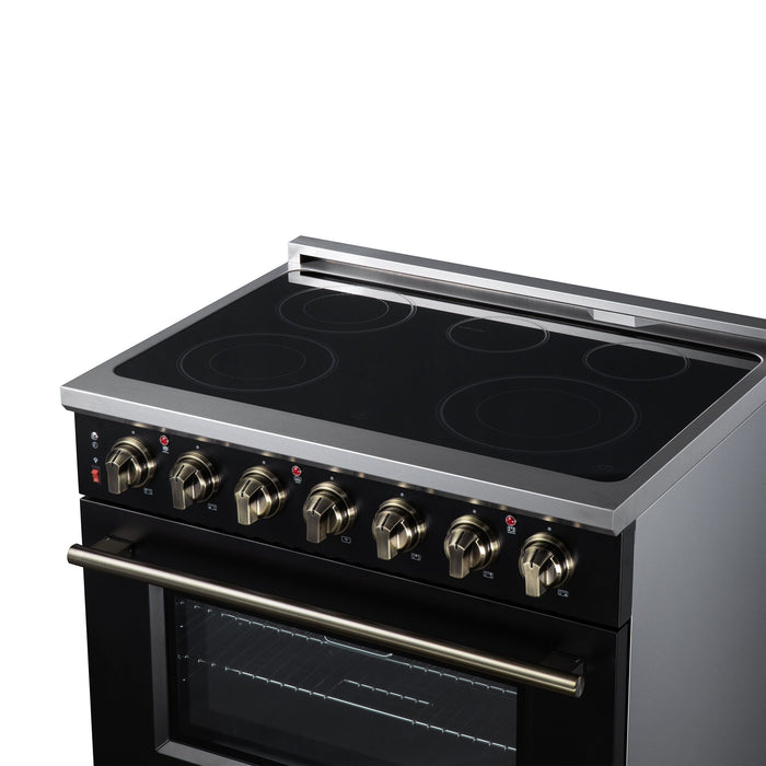 Forno Massimo 36 Inch Freestanding Electric Range, 5 Radiant Burners, 5.36 Cu. Ft. True Convection Oven, Air Fryer Kit, Black - FFSEL6020-36BLK