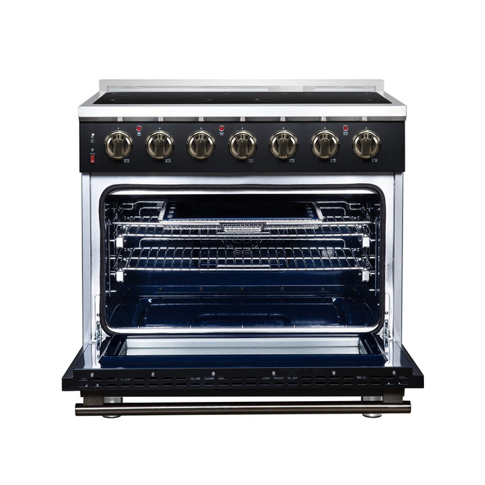 Forno Massimo 36 Inch Freestanding Electric Range, 5 Radiant Burners, 5.36 Cu. Ft. True Convection Oven, Air Fryer Kit, Black - FFSEL6020-36BLK
