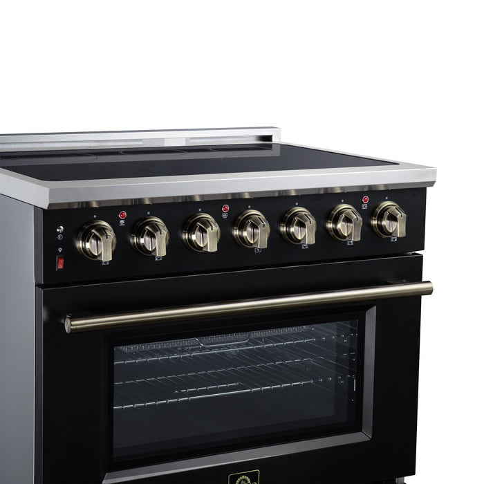 Forno Massimo 36 Inch Freestanding Electric Range, 5 Radiant Burners, 5.36 Cu. Ft. True Convection Oven, Air Fryer Kit, Black - FFSEL6020-36BLK
