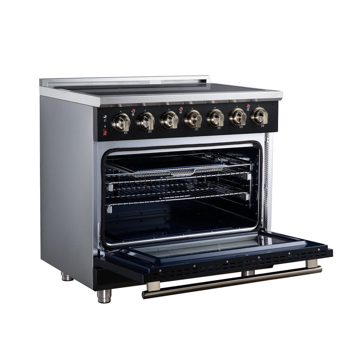 Forno Massimo 36 Inch Freestanding Electric Range, 5 Radiant Burners, 5.36 Cu. Ft. True Convection Oven, Air Fryer Kit, Black - FFSEL6020-36BLK