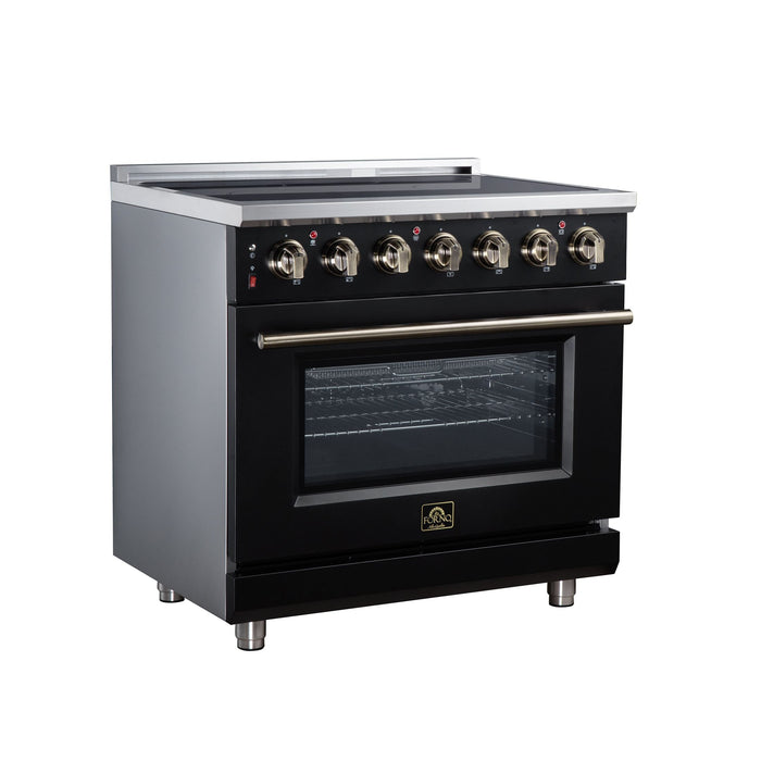 Forno Massimo 36 Inch Freestanding Electric Range, 5 Radiant Burners, 5.36 Cu. Ft. True Convection Oven, Air Fryer Kit, Black - FFSEL6020-36BLK