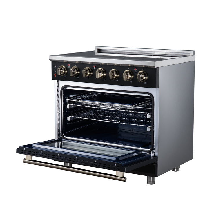 Forno Massimo 36 Inch Freestanding Electric Range, 5 Radiant Burners, 5.36 Cu. Ft. True Convection Oven, Air Fryer Kit, Black - FFSEL6020-36BLK