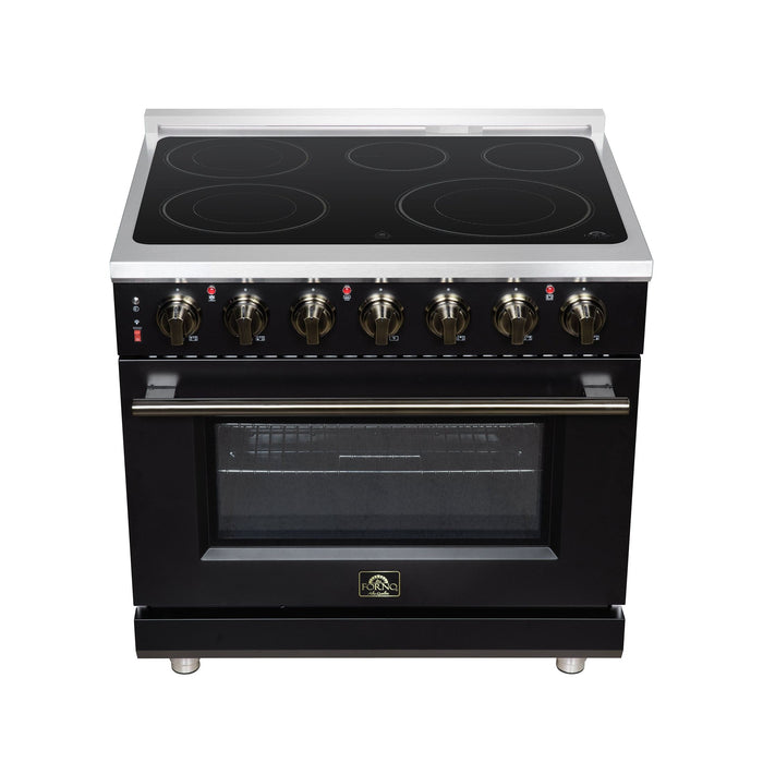 Forno Massimo 36 Inch Freestanding Electric Range, 5 Radiant Burners, 5.36 Cu. Ft. True Convection Oven, Air Fryer Kit, Black - FFSEL6020-36BLK