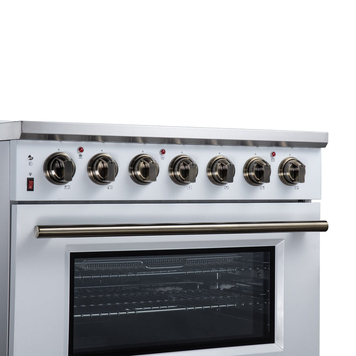 Forno Massimo 36 Inch Freestanding Electric Range, 5 Radiant Burners, 5.36 Cu. Ft. True Convection Oven, Air Fryer Kit, White - FFSEL6020-36WHT