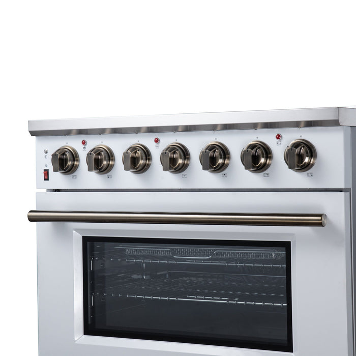 Forno Massimo 36 Inch Freestanding Electric Range, 5 Radiant Burners, 5.36 Cu. Ft. True Convection Oven, Air Fryer Kit, White - FFSEL6020-36WHT