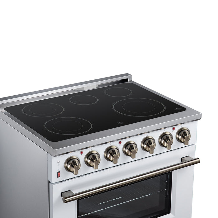 Forno Massimo 36 Inch Freestanding Electric Range, 5 Radiant Burners, 5.36 Cu. Ft. True Convection Oven, Air Fryer Kit, White - FFSEL6020-36WHT