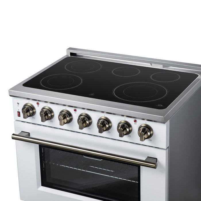 Forno Massimo 36 Inch Freestanding Electric Range, 5 Radiant Burners, 5.36 Cu. Ft. True Convection Oven, Air Fryer Kit, White - FFSEL6020-36WHT