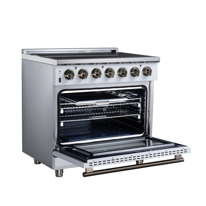 Forno Massimo 36 Inch Freestanding Electric Range, 5 Radiant Burners, 5.36 Cu. Ft. True Convection Oven, Air Fryer Kit, White - FFSEL6020-36WHT