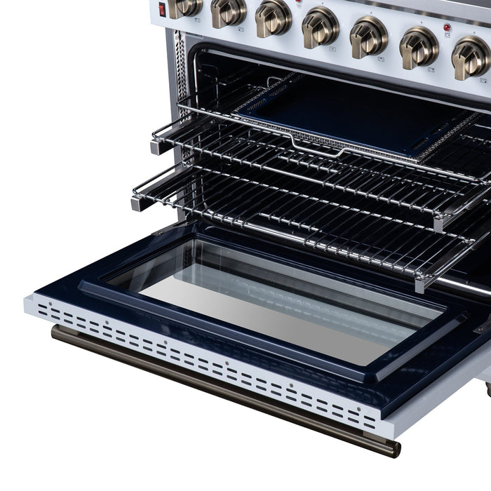 Forno Massimo 36 Inch Freestanding Electric Range, 5 Radiant Burners, 5.36 Cu. Ft. True Convection Oven, Air Fryer Kit, White - FFSEL6020-36WHT