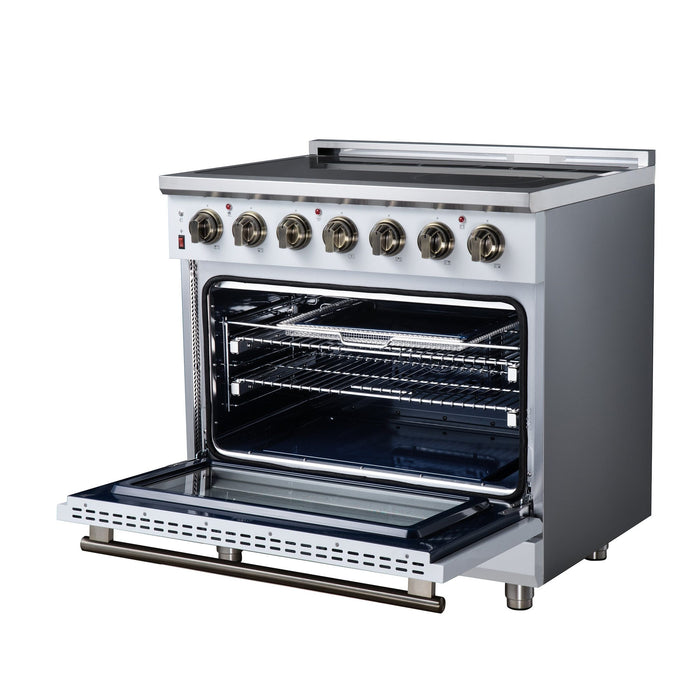 Forno Massimo 36 Inch Freestanding Electric Range, 5 Radiant Burners, 5.36 Cu. Ft. True Convection Oven, Air Fryer Kit, White - FFSEL6020-36WHT