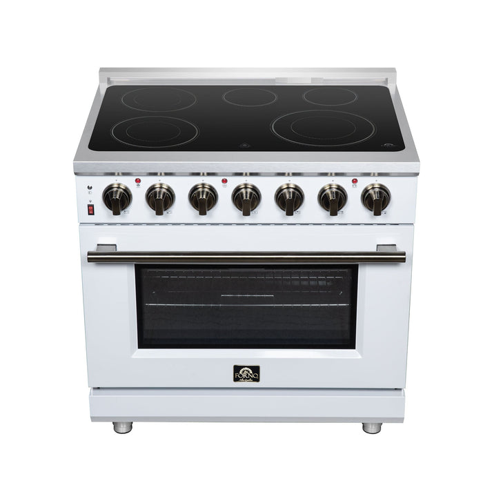Forno Massimo 36 Inch Freestanding Electric Range, 5 Radiant Burners, 5.36 Cu. Ft. True Convection Oven, Air Fryer Kit, White - FFSEL6020-36WHT
