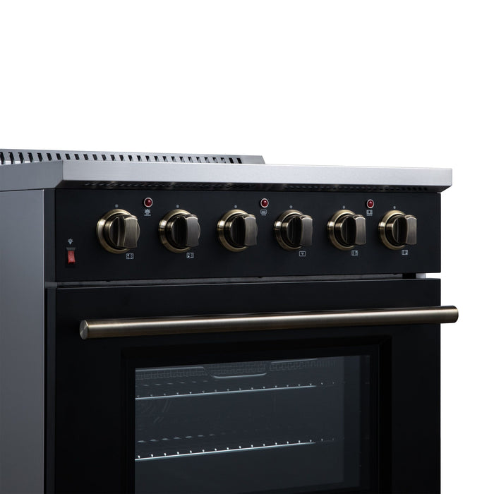 Forno Galiano 30 Inch Freestanding Electric Range, 4 Radiant Burners, 4.32 Cu. Ft. True Convection Oven, Air Fryer Kit, Black - FFSEL6083-30BLK