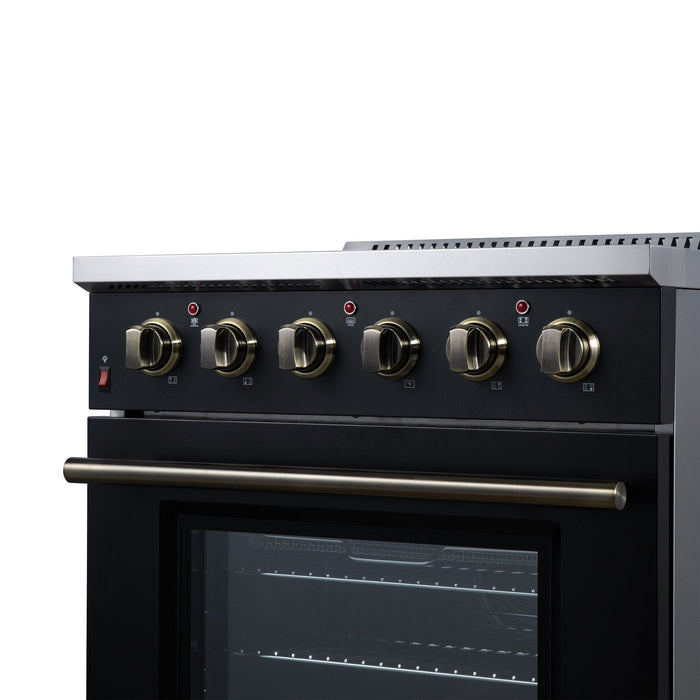 Forno Galiano 30 Inch Freestanding Electric Range, 4 Radiant Burners, 4.32 Cu. Ft. True Convection Oven, Air Fryer Kit, Black - FFSEL6083-30BLK