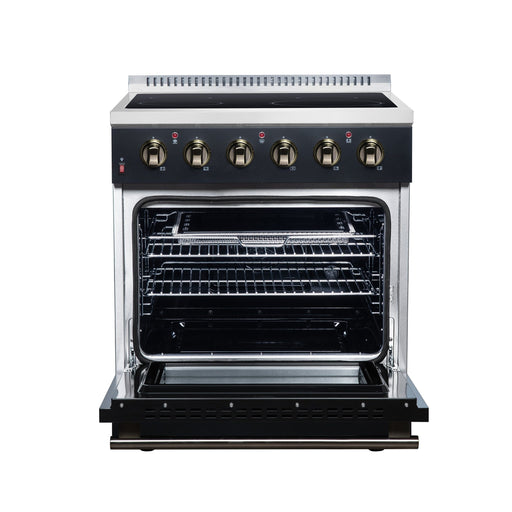 Forno Galiano 30 Inch Freestanding Electric Range, 4 Radiant Burners, 4.32 Cu. Ft. True Convection Oven, Air Fryer Kit, Black - FFSEL6083-30BLK