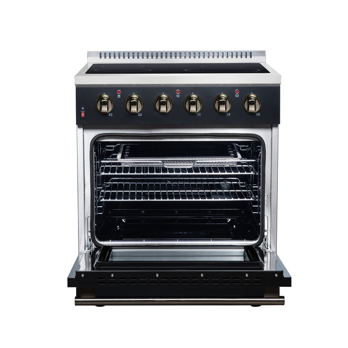 Forno Galiano 30 Inch Freestanding Electric Range, 4 Radiant Burners, 4.32 Cu. Ft. True Convection Oven, Air Fryer Kit, Black - FFSEL6083-30BLK