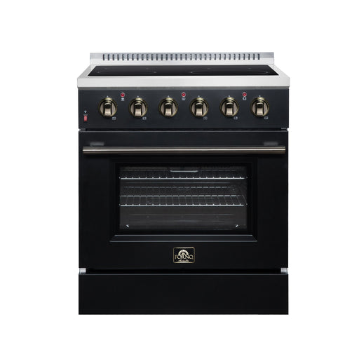 Forno Galiano 30 Inch Freestanding Electric Range, 4 Radiant Burners, 4.32 Cu. Ft. True Convection Oven, Air Fryer Kit, Black - FFSEL6083-30BLK