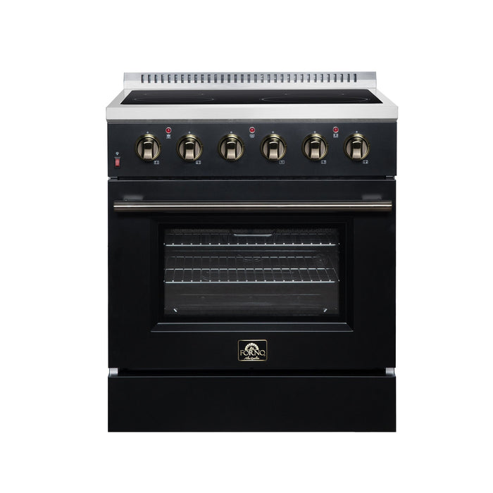 Forno Galiano 30 Inch Freestanding Electric Range, 4 Radiant Burners, 4.32 Cu. Ft. True Convection Oven, Air Fryer Kit, Black - FFSEL6083-30BLK