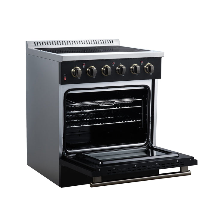 Forno Galiano 30 Inch Freestanding Electric Range, 4 Radiant Burners, 4.32 Cu. Ft. True Convection Oven, Air Fryer Kit, Black - FFSEL6083-30BLK
