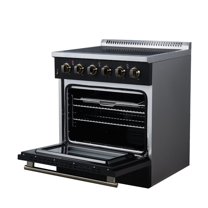 Forno Galiano 30 Inch Freestanding Electric Range, 4 Radiant Burners, 4.32 Cu. Ft. True Convection Oven, Air Fryer Kit, Black - FFSEL6083-30BLK