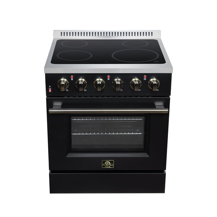 Forno Galiano 30 Inch Freestanding Electric Range, 4 Radiant Burners, 4.32 Cu. Ft. True Convection Oven, Air Fryer Kit, Black - FFSEL6083-30BLK