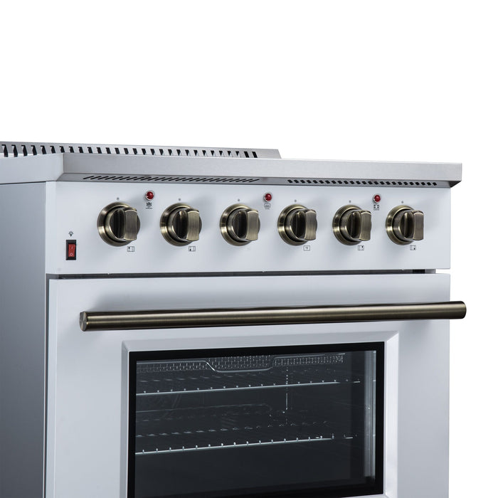 Forno Galiano 30 Inch Freestanding Electric Range, 4 Radiant Burners, 4.32 Cu. Ft. True Convection Oven, Air Fryer Kit, White - FFSEL6083-30WHT
