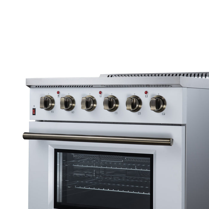 Forno Galiano 30 Inch Freestanding Electric Range, 4 Radiant Burners, 4.32 Cu. Ft. True Convection Oven, Air Fryer Kit, White - FFSEL6083-30WHT