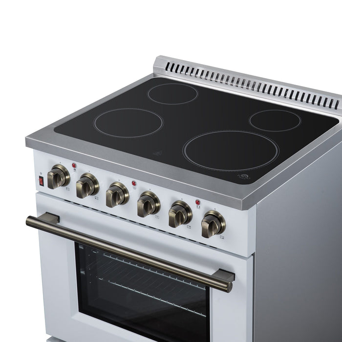 Forno Galiano 30 Inch Freestanding Electric Range, 4 Radiant Burners, 4.32 Cu. Ft. True Convection Oven, Air Fryer Kit, White - FFSEL6083-30WHT