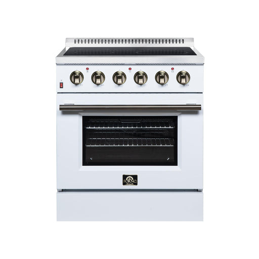 Forno Galiano 30 Inch Freestanding Electric Range, 4 Radiant Burners, 4.32 Cu. Ft. True Convection Oven, Air Fryer Kit, White - FFSEL6083-30WHT